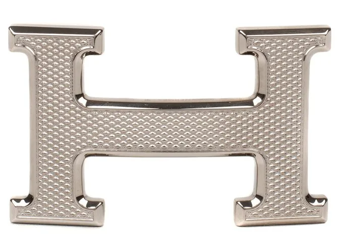 Magnífico modelo de hebilla de cinturón de Hermès "Guillochee", ¡Nueva condición! Plata 