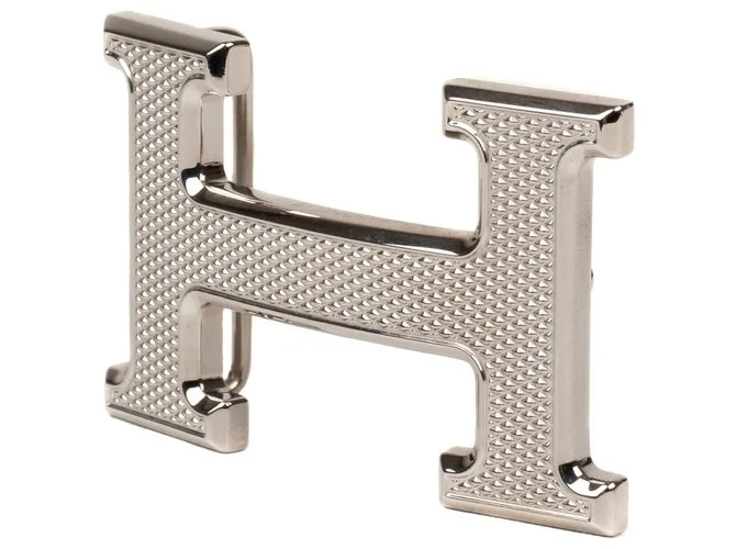 Magnífico modelo de hebilla de cinturón de Hermès "Guillochee", ¡Nueva condición! Plata 
