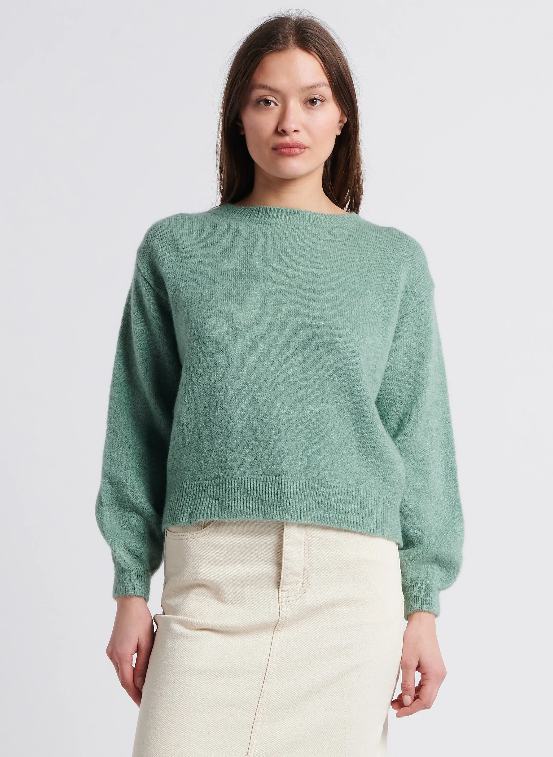 MALENE  JERSEY RECTO DE MEZCLA DE LANA MOHAIR EN VERDE
