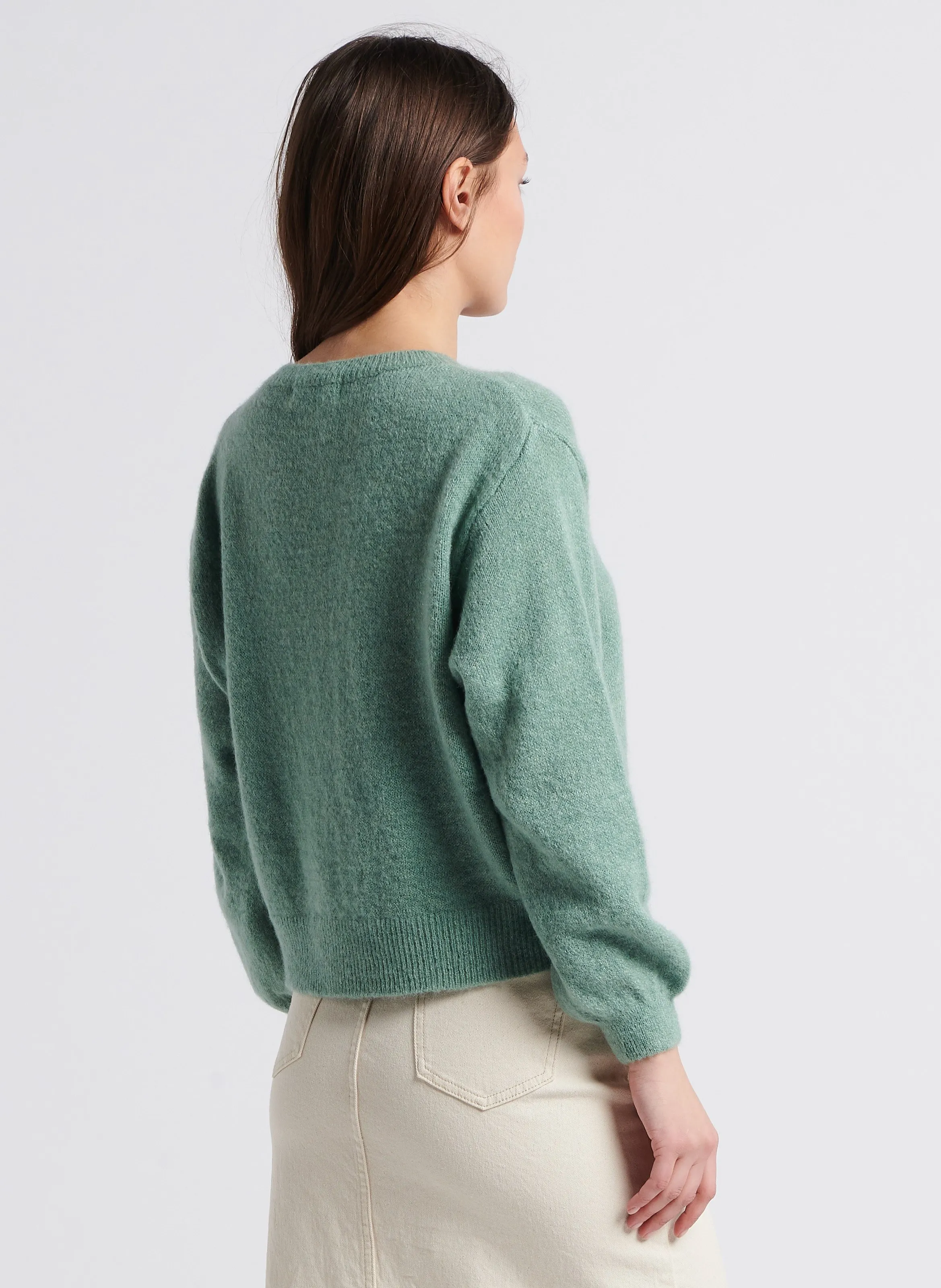 MALENE  JERSEY RECTO DE MEZCLA DE LANA MOHAIR EN VERDE