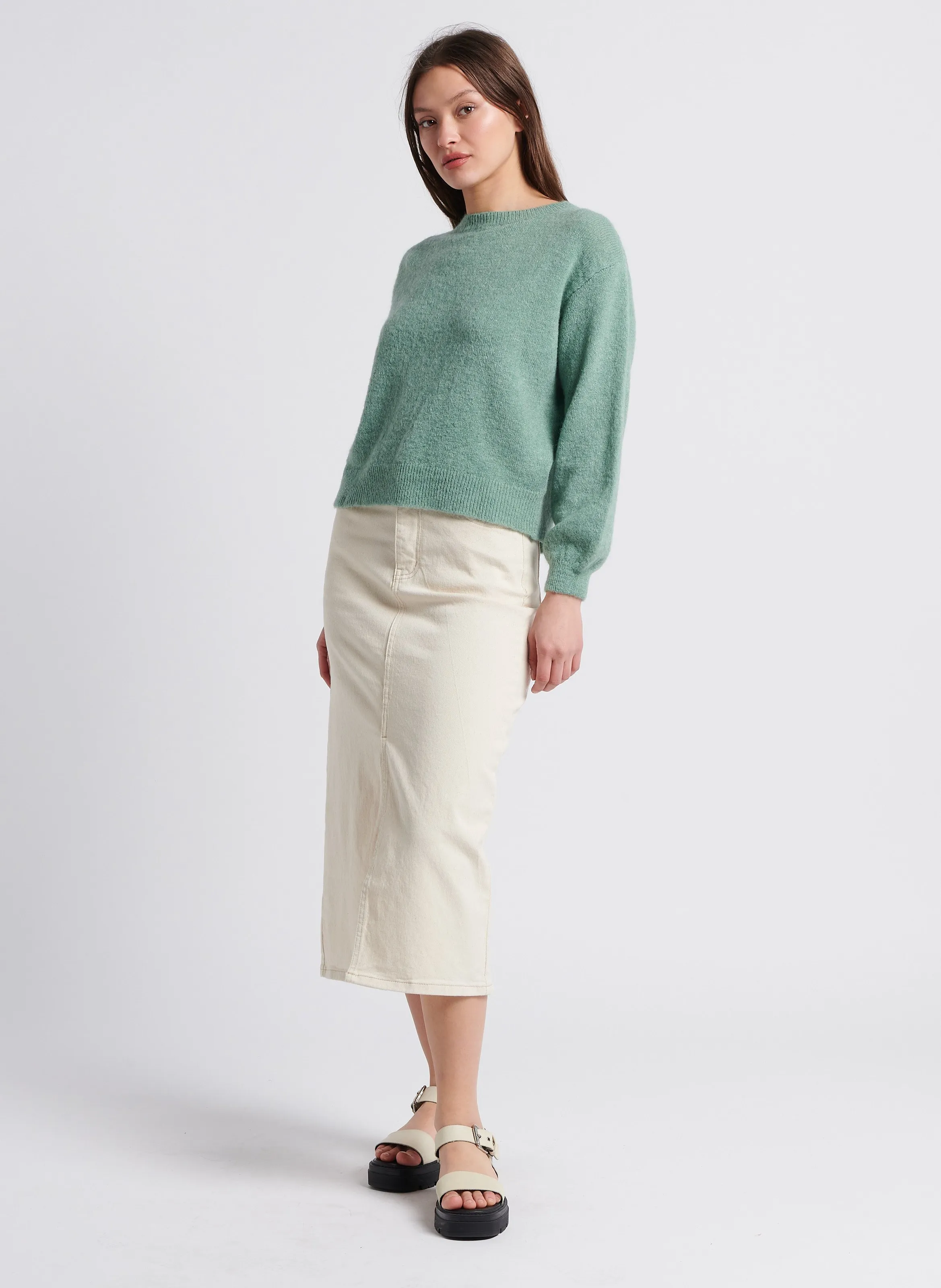 MALENE  JERSEY RECTO DE MEZCLA DE LANA MOHAIR EN VERDE