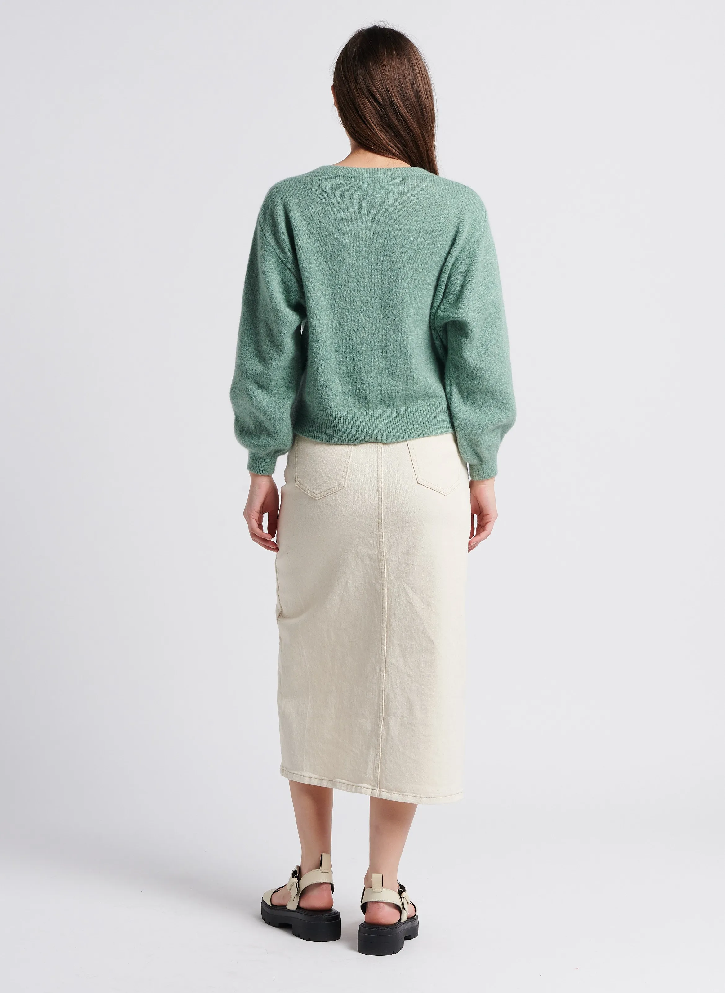 MALENE  JERSEY RECTO DE MEZCLA DE LANA MOHAIR EN VERDE