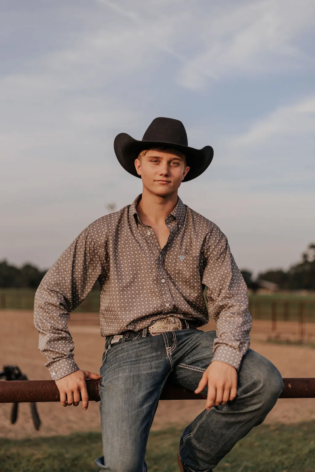 MEN'S CINCH MEDALLION PRINT BLUE SHIRT
