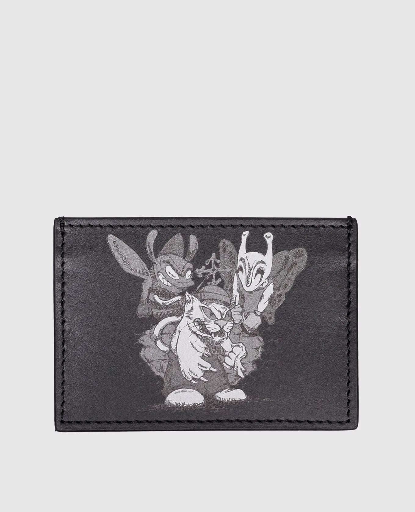 OFFWHITE BLACK LEATHER CARD HOLDER WITH BRAND PRINT
