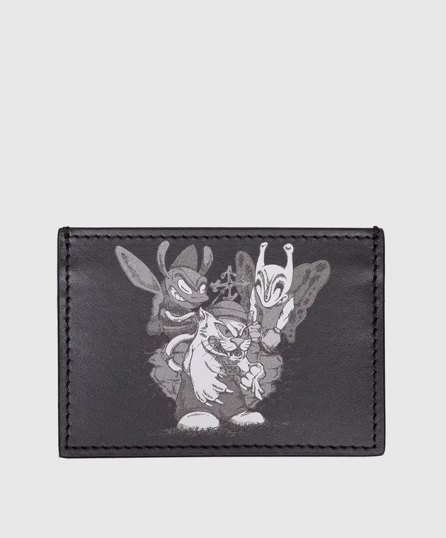 OFFWHITE BLACK LEATHER CARD HOLDER WITH BRAND PRINT