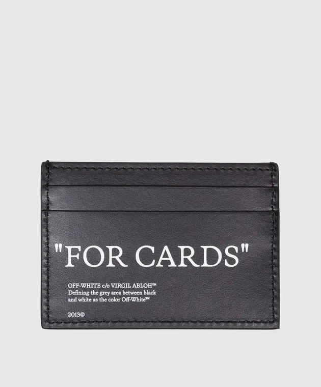 OFFWHITE BLACK LEATHER CARD HOLDER WITH BRAND PRINT