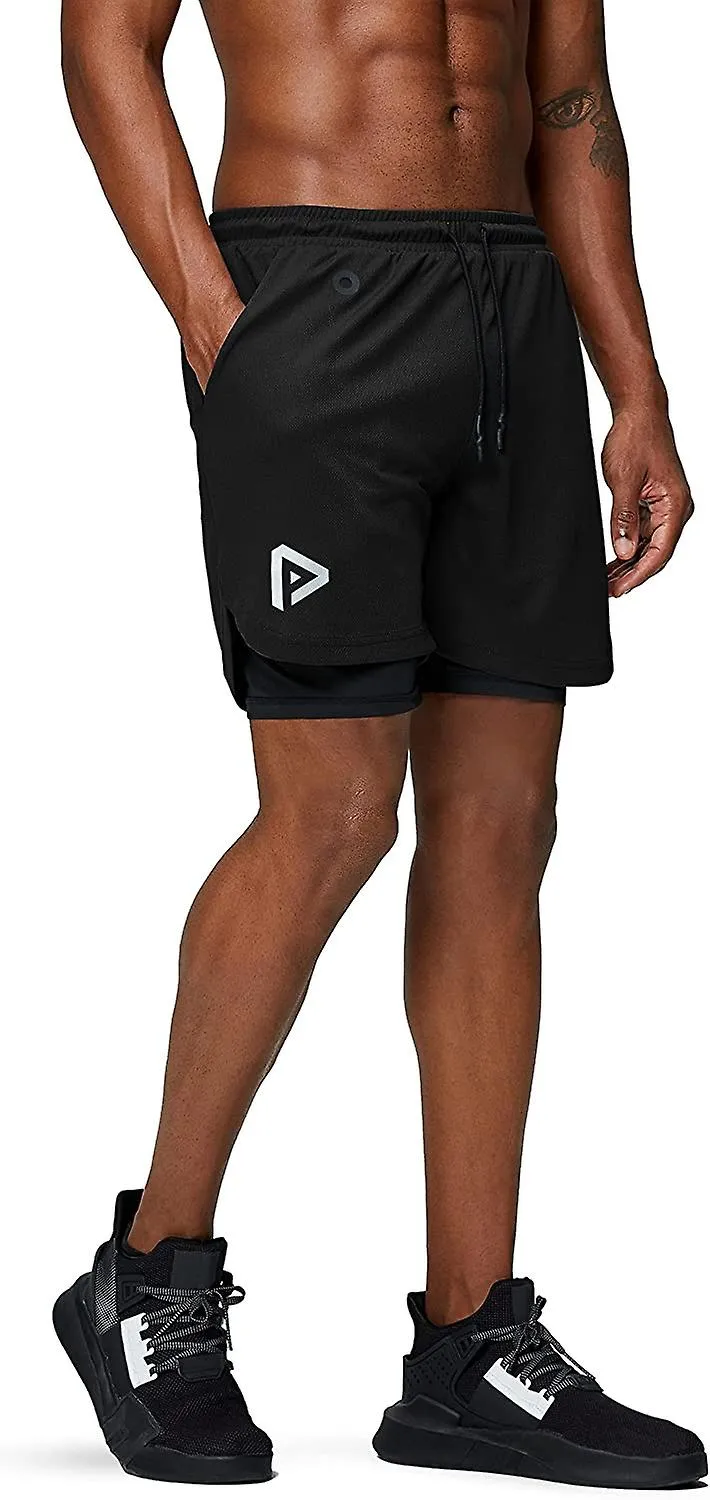 Pantalones cortos para correr 2 en 1 con teléfono Pocket Gym Workout Quick Dry Mens Shorts 5 pulgadas