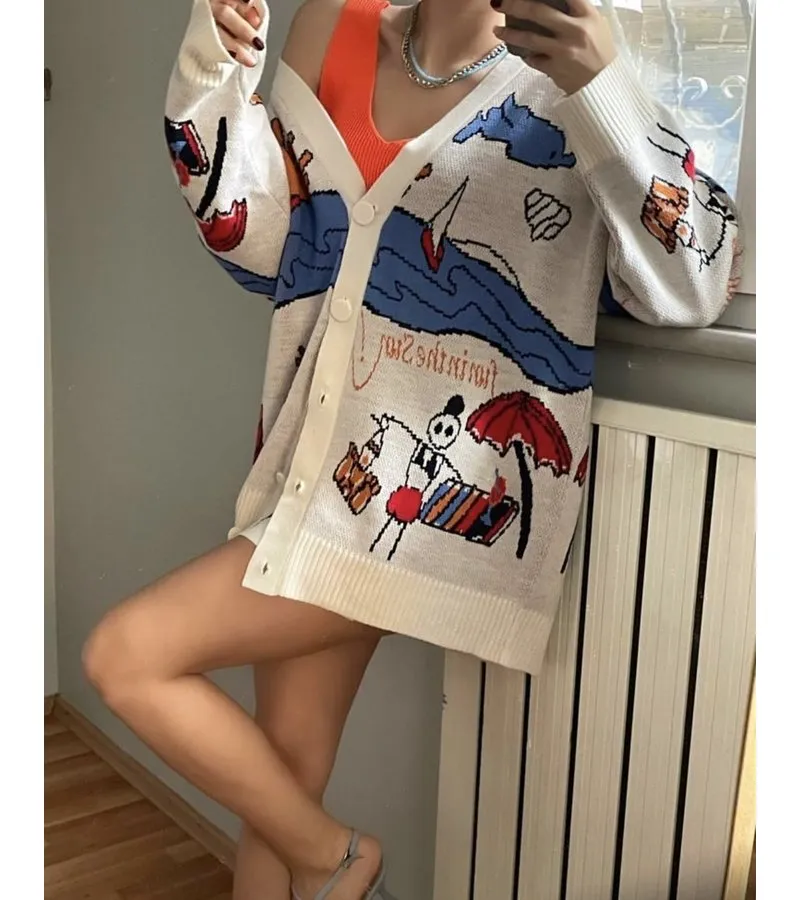 PATRóN CáRDIGAN OVERSIZE  220004  BEIGE/AZUL