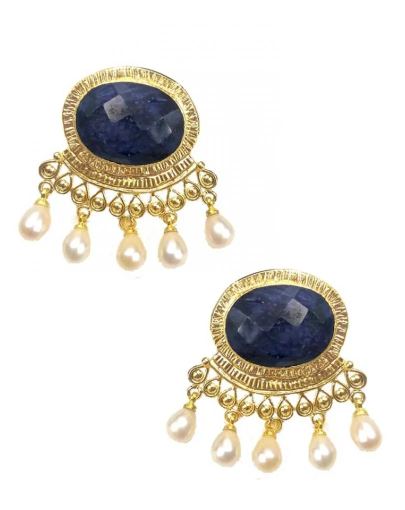 PENDIENTES CORTOS PARA BODAS NEGROS Y DORADOS CON PERLAS