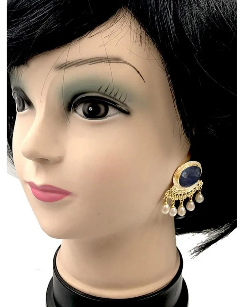 PENDIENTES CORTOS PARA BODAS NEGROS Y DORADOS CON PERLAS