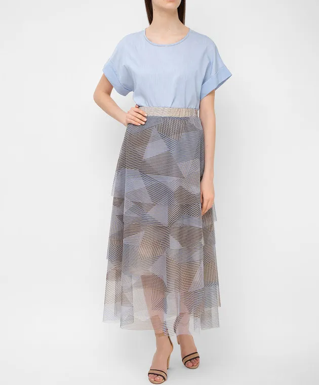 Peserico Geometric Print Tiered Skirt