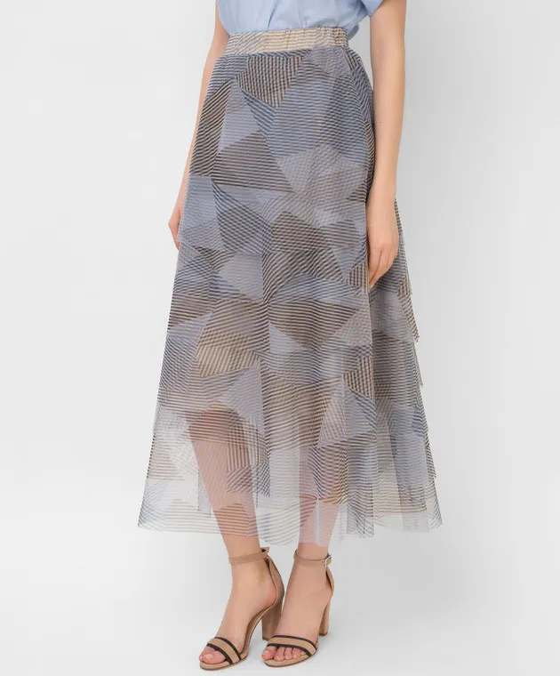 Peserico Geometric Print Tiered Skirt