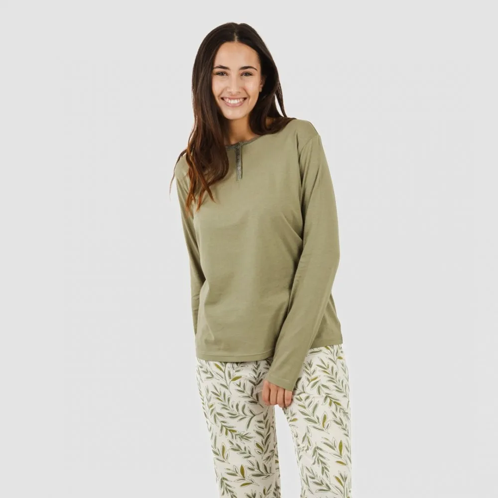 Pijama largo algodón Caliope verde caceria