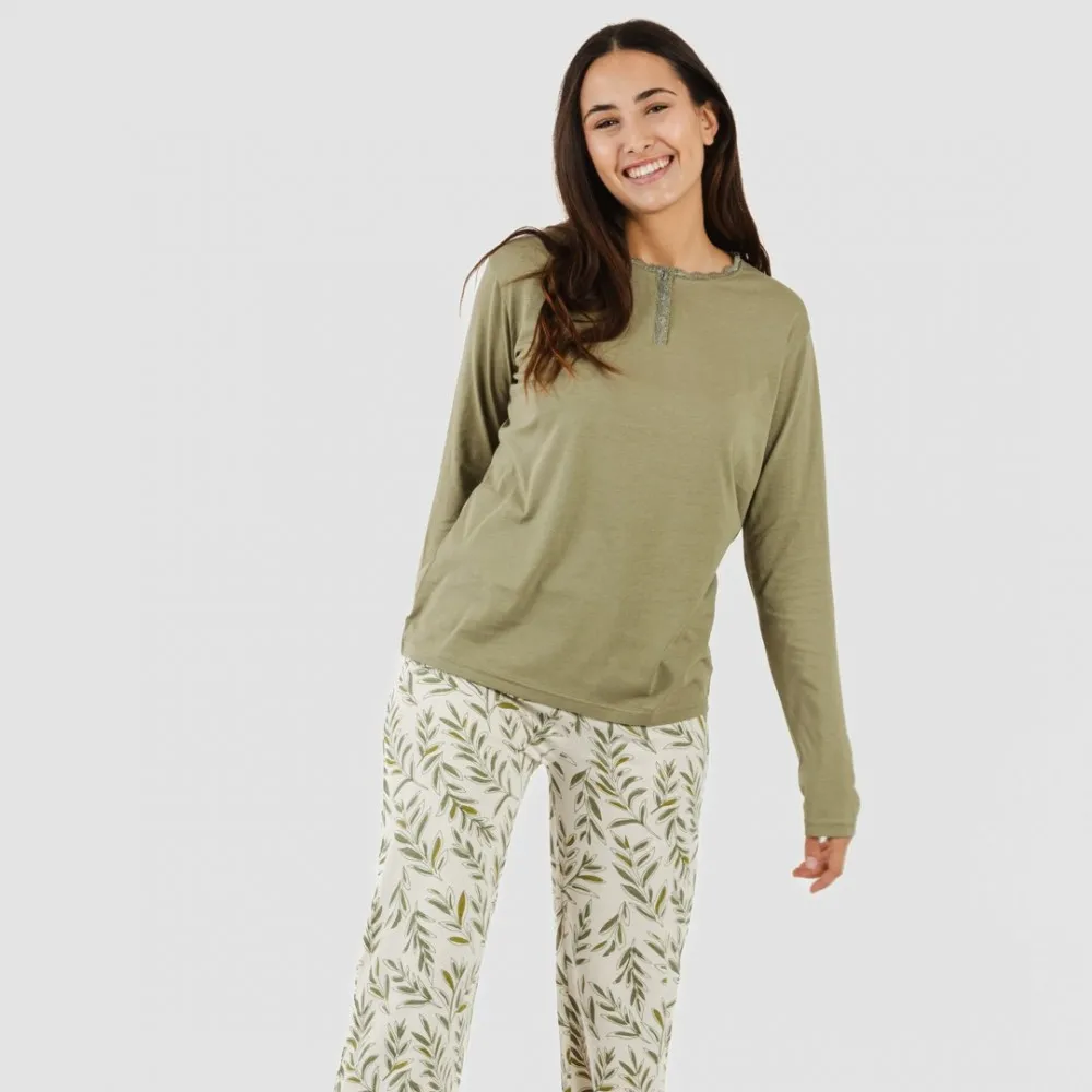 Pijama largo algodón Caliope verde caceria