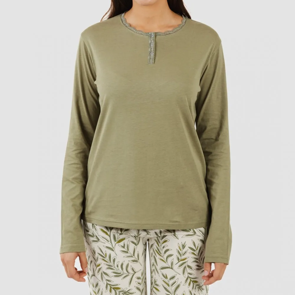 Pijama largo algodón Caliope verde caceria