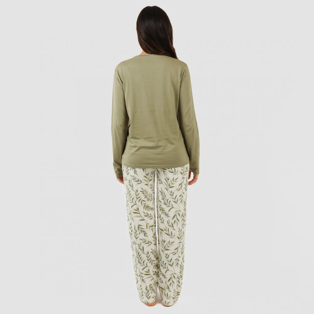 Pijama largo algodón Caliope verde caceria