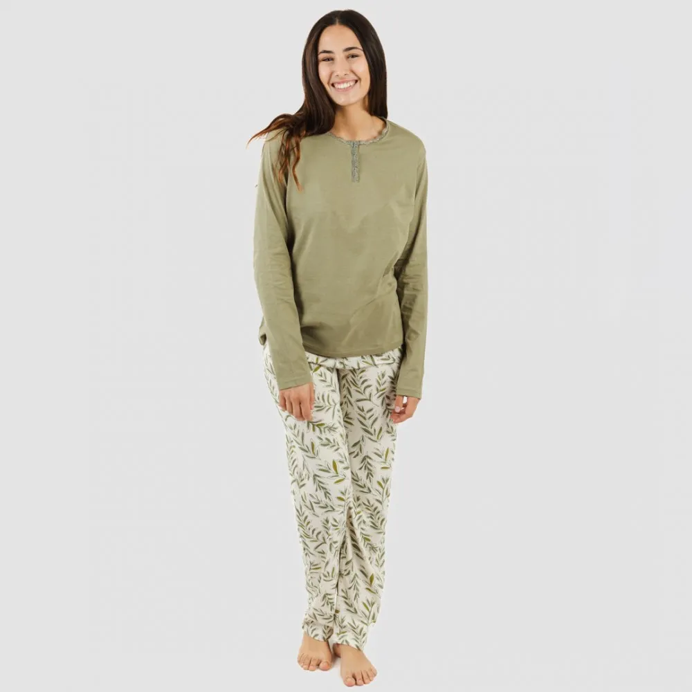 Pijama largo algodón Caliope verde caceria