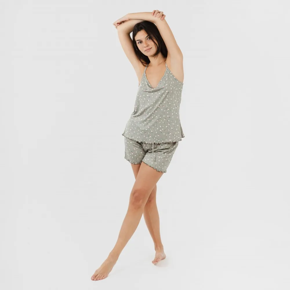 Pijama tirantes mujer soft Jana verde caceria