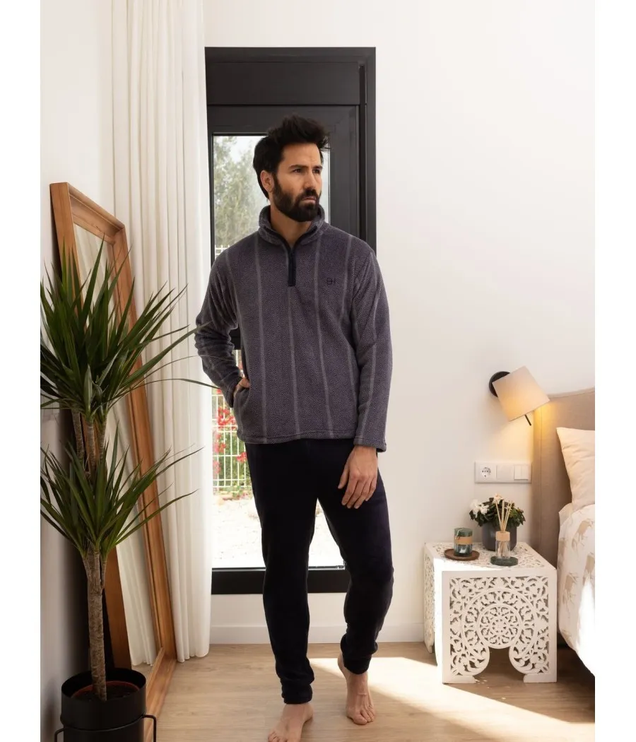 Pijama térmico hombre invierno Blanca Hernández coralina gris bolsillos