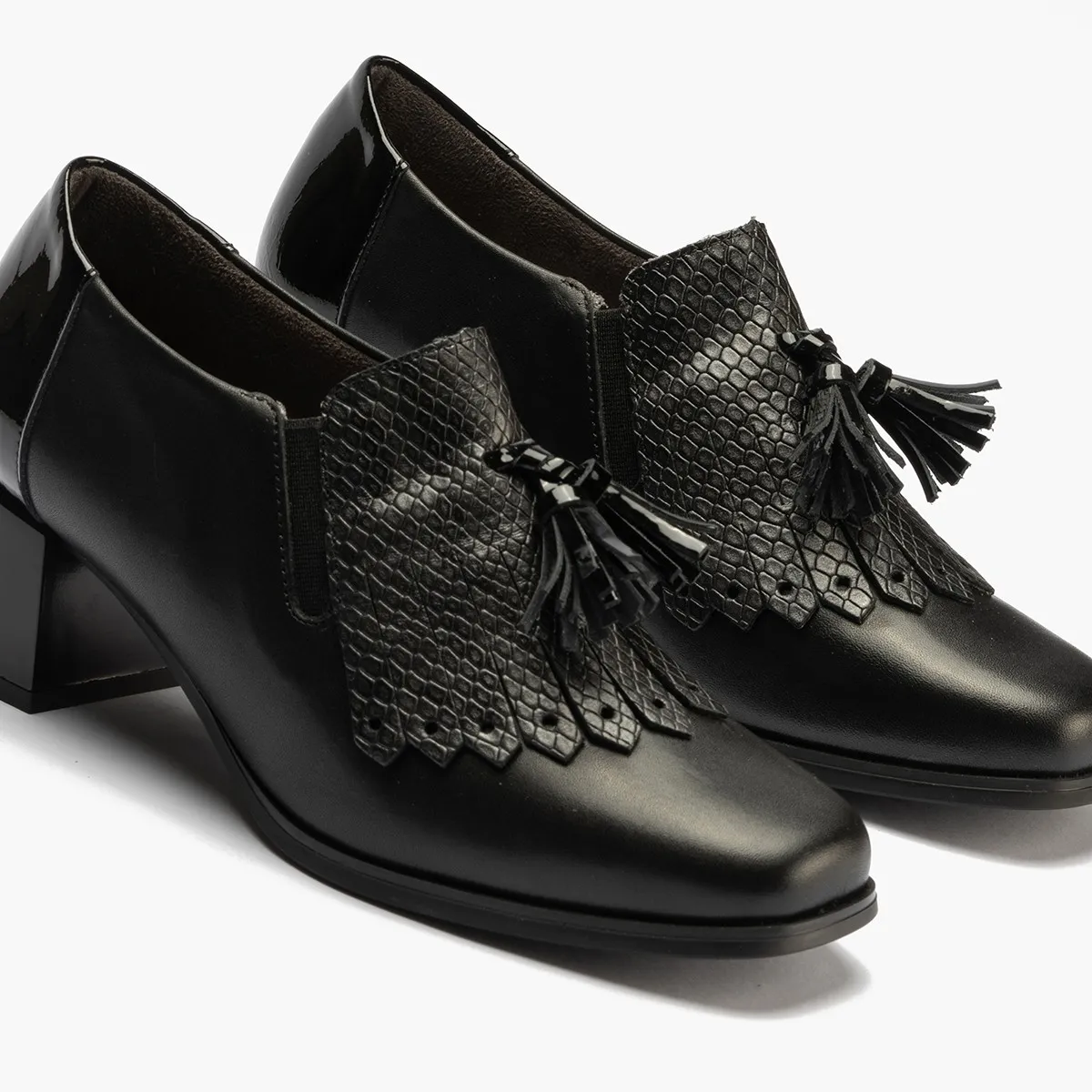 Pitillos zapato mocasín con tacón ancho de mujer negro 5413