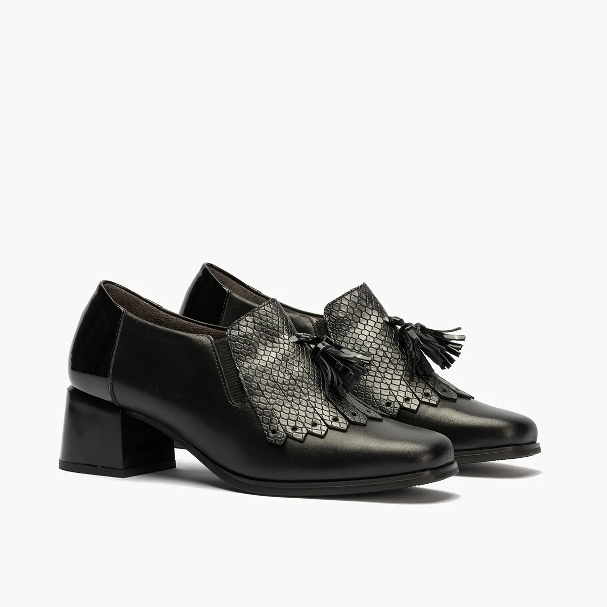Pitillos zapato mocasín con tacón ancho de mujer negro 5413