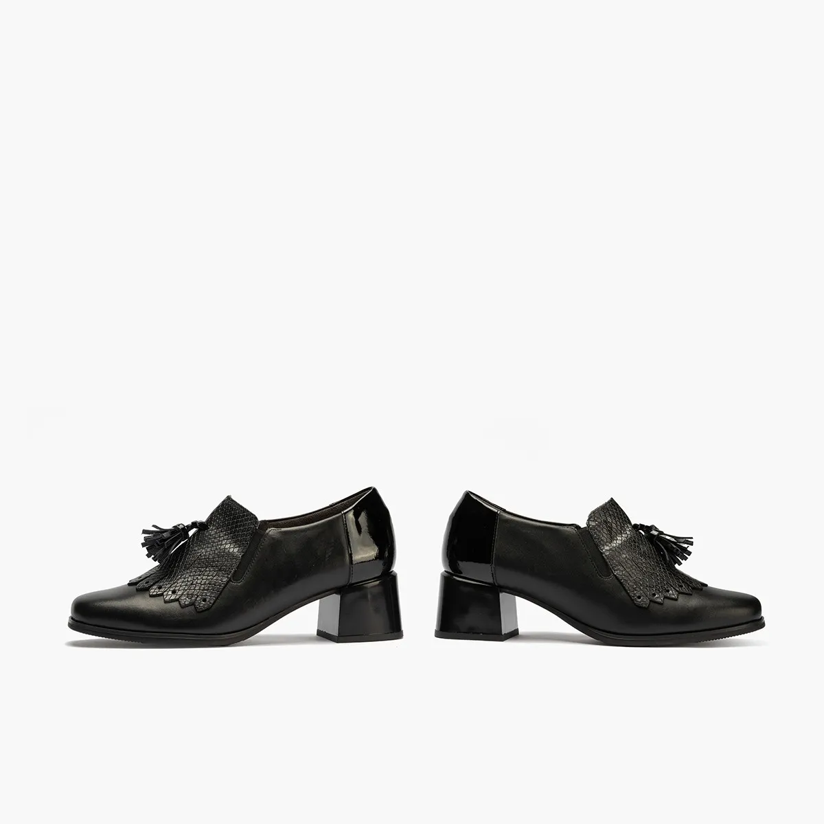 Pitillos zapato mocasín con tacón ancho de mujer negro 5413