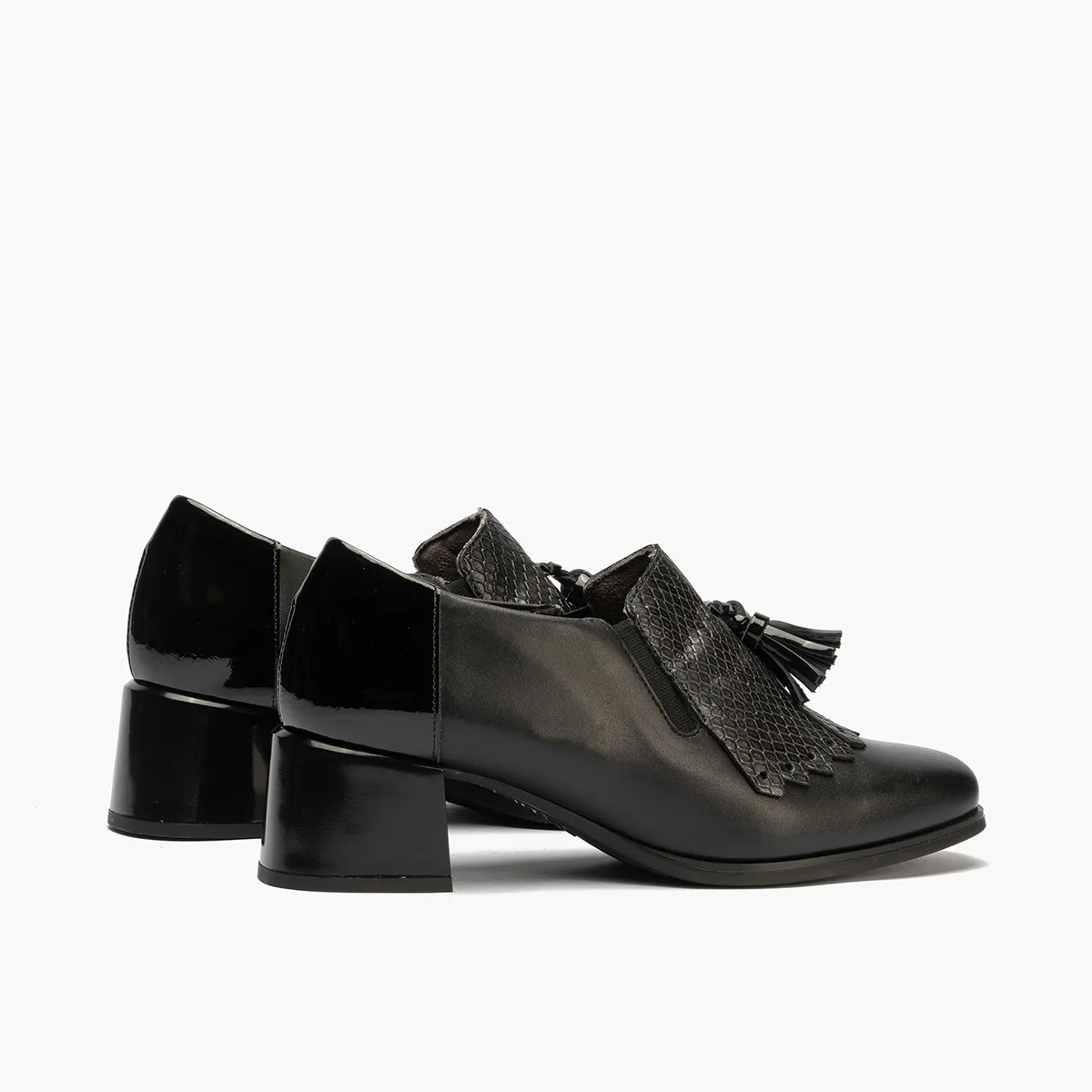 Pitillos zapato mocasín con tacón ancho de mujer negro 5413
