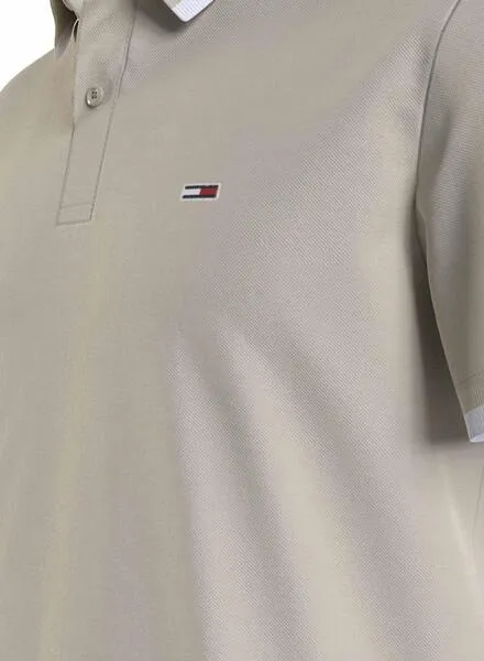 Polo Tommy Jeans Solid Tipped Regular Beige Para Hombre