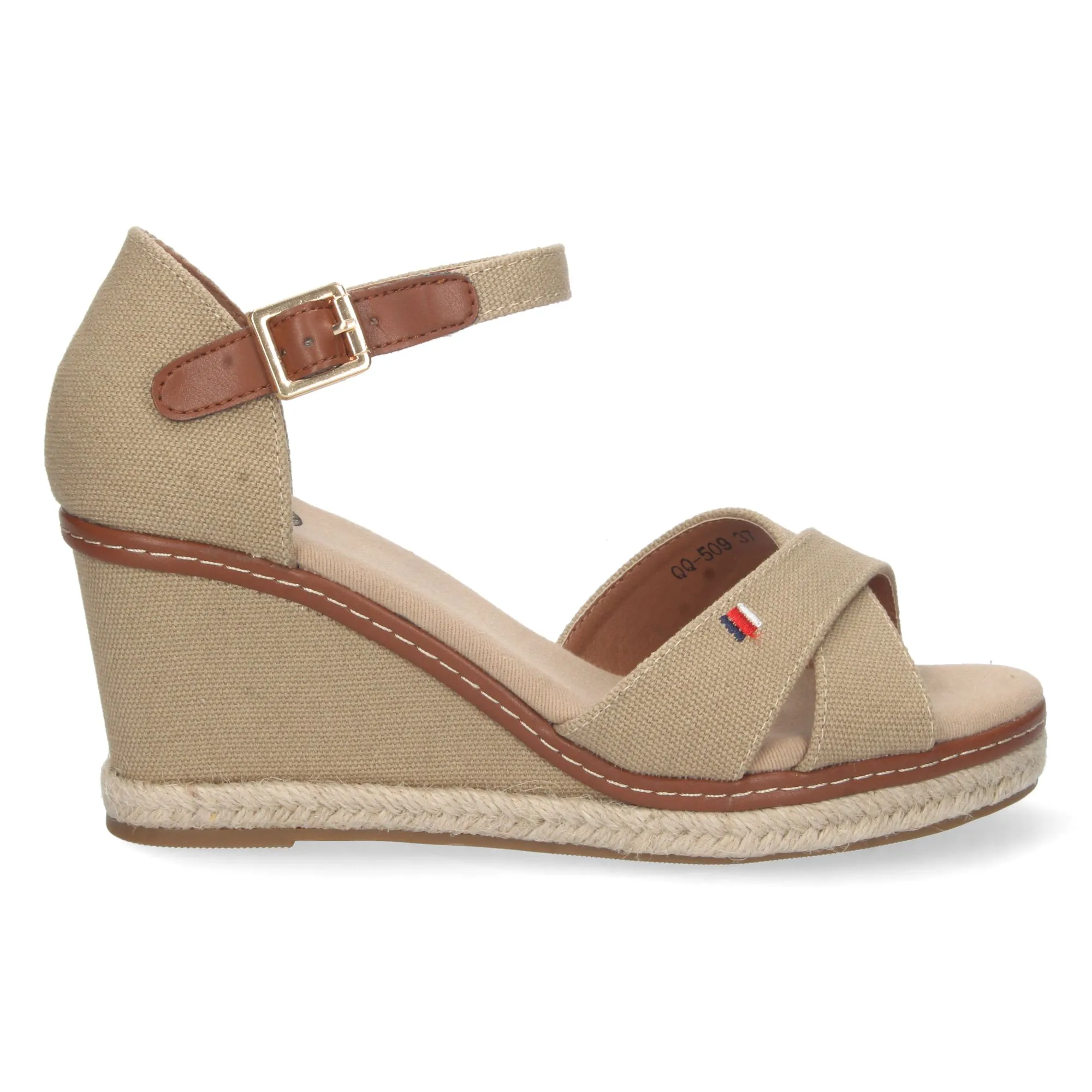 Sandalias cuña forradas talón y punta abierta pala cruzada beige