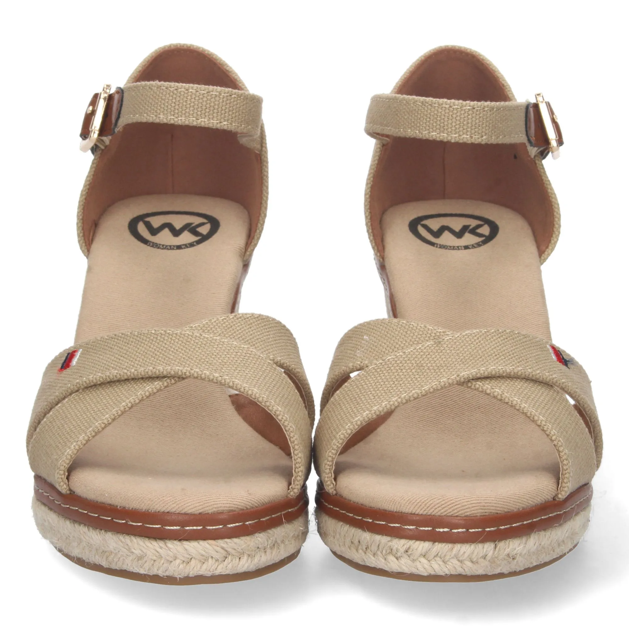 Sandalias cuña forradas talón y punta abierta pala cruzada beige