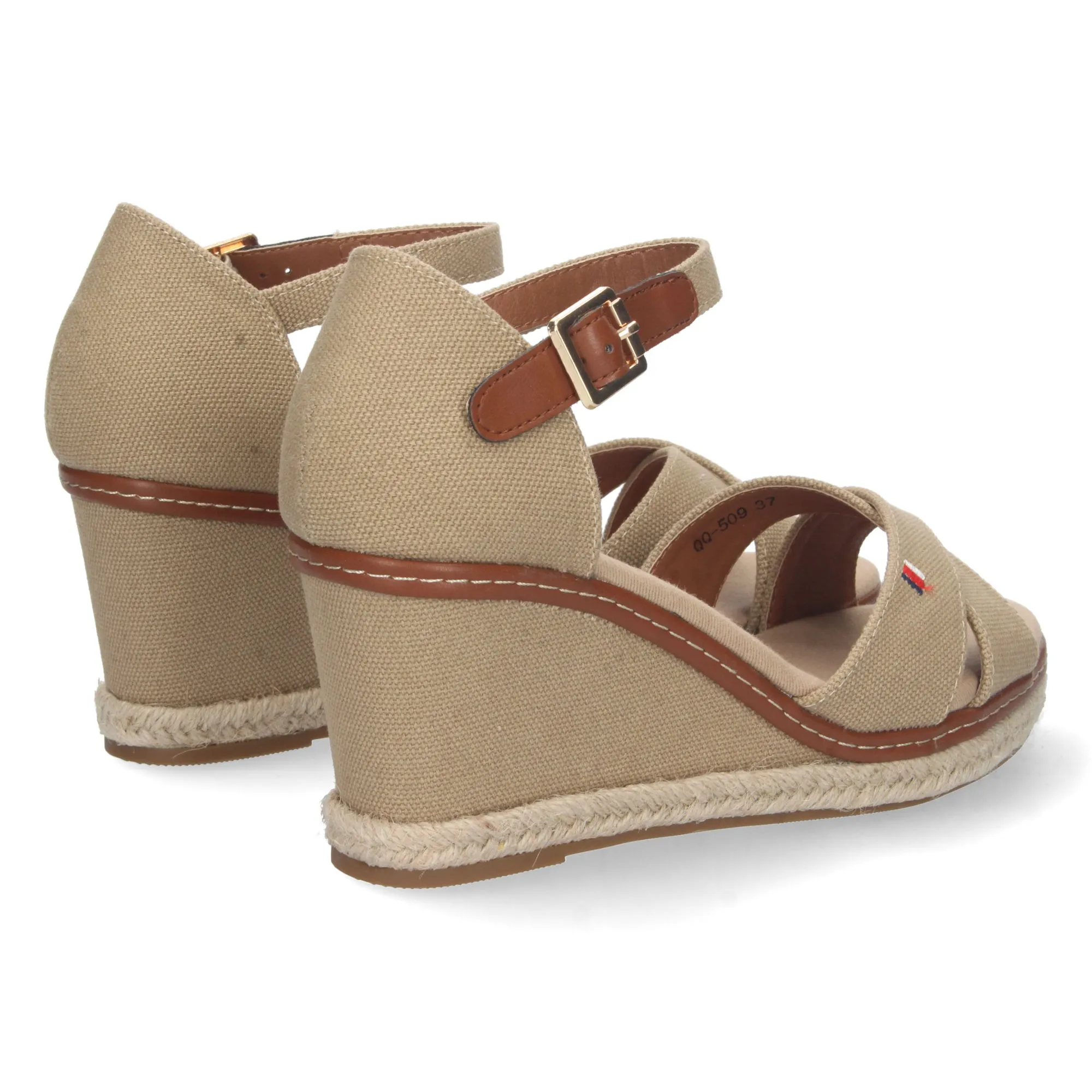 Sandalias cuña forradas talón y punta abierta pala cruzada beige