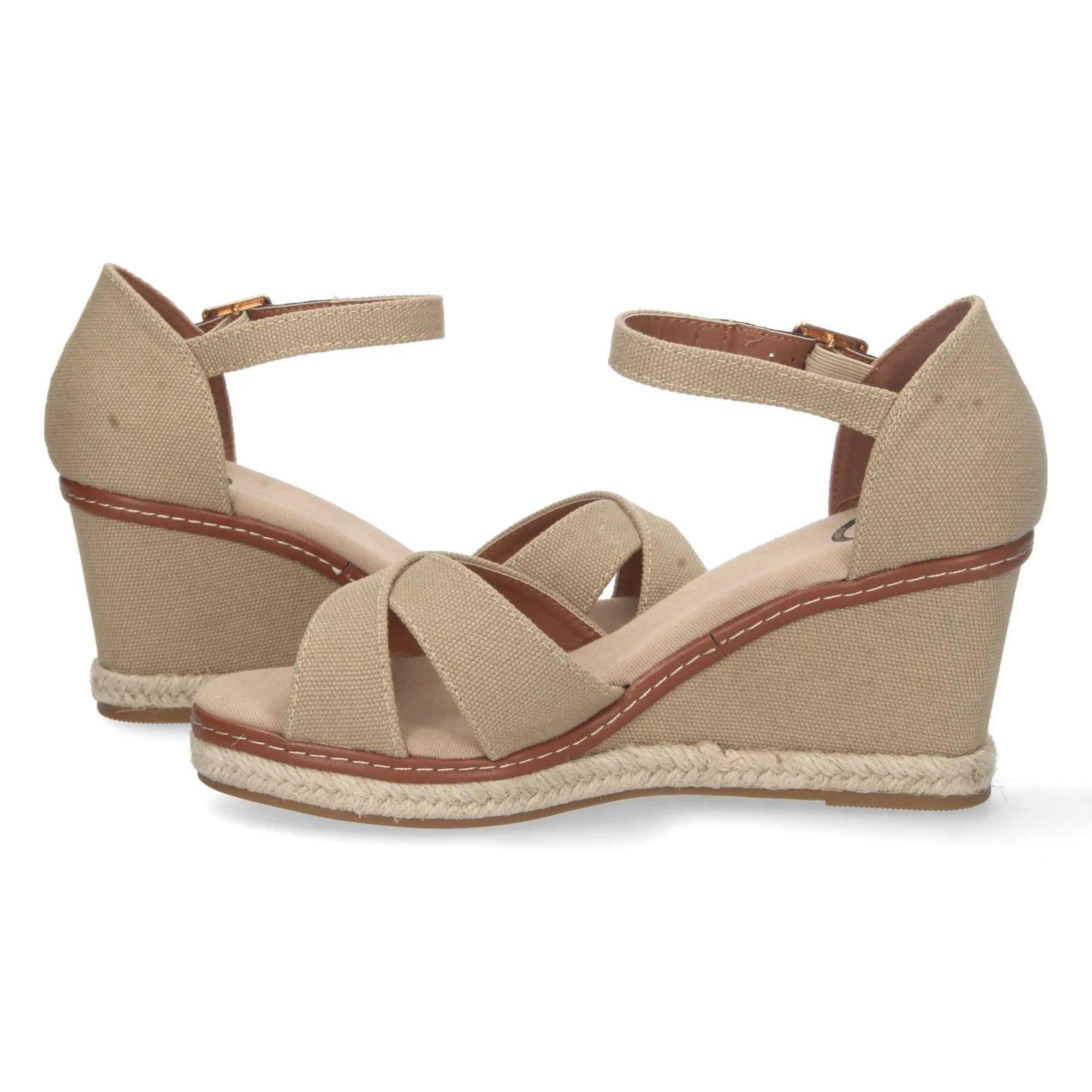 Sandalias cuña forradas talón y punta abierta pala cruzada beige