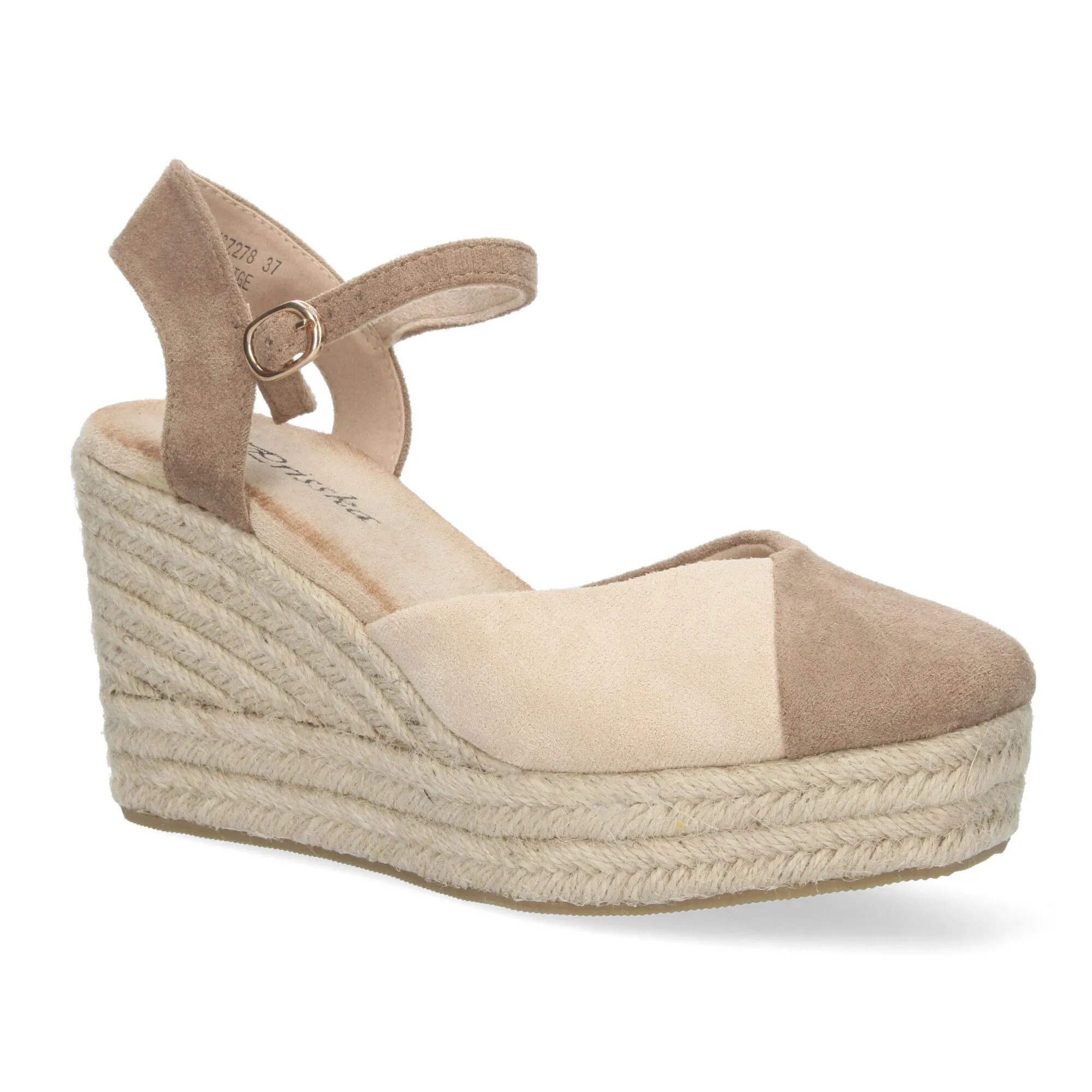 Sandalias de cuña en yute cómoda pala bicolor para mujer color beige y marron JSZ278