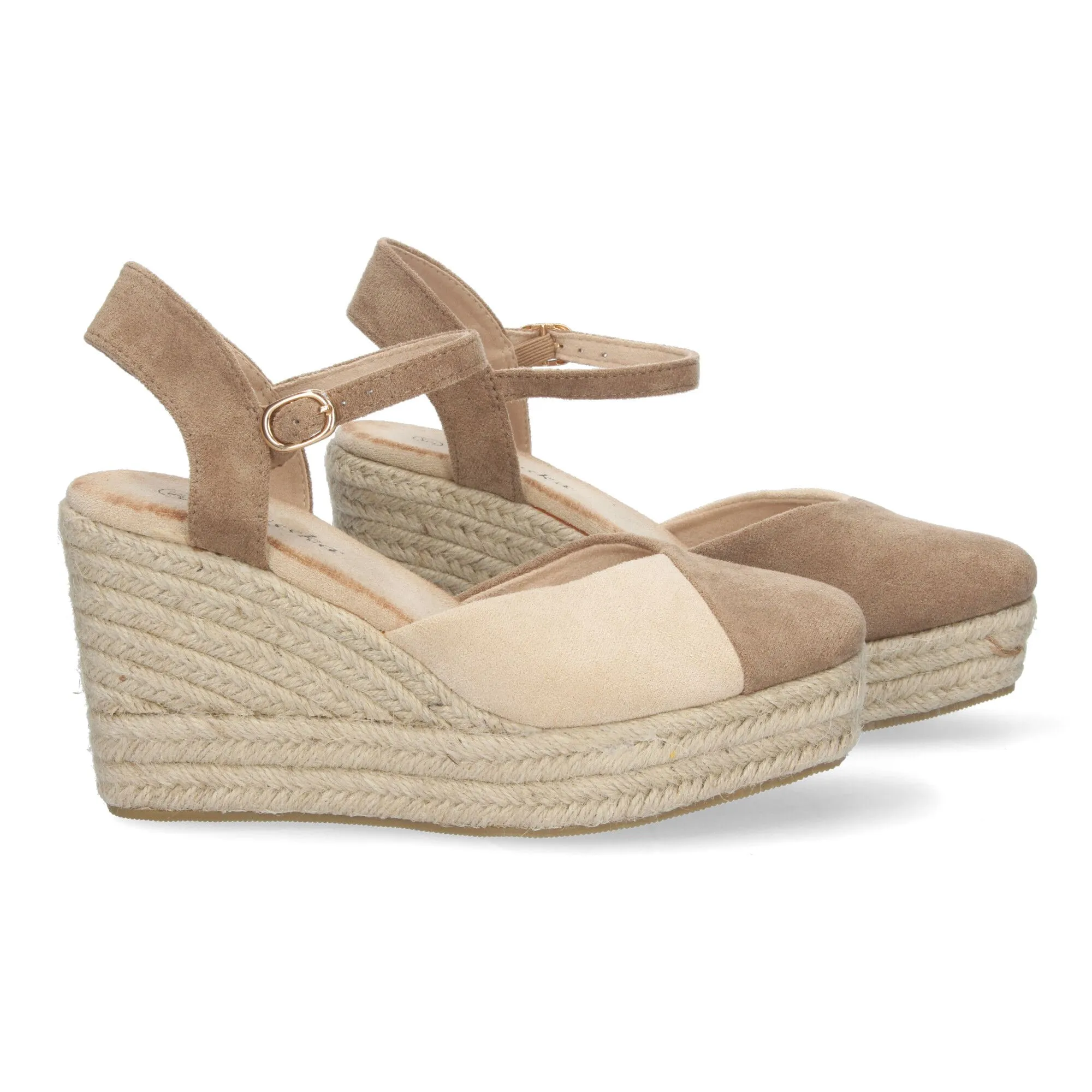 Sandalias de cuña en yute cómoda pala bicolor para mujer color beige y marron JSZ278