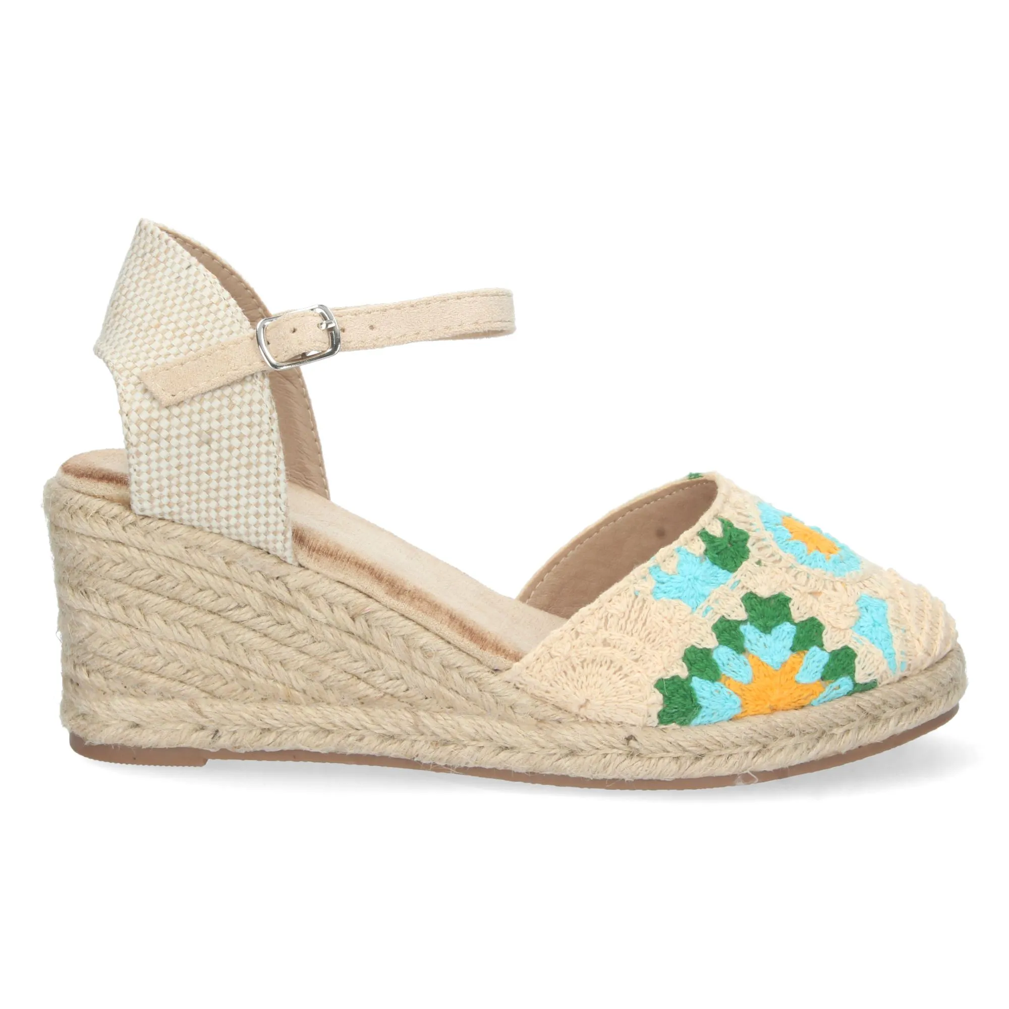 Sandalias de cuña media en yute crochet color beige
