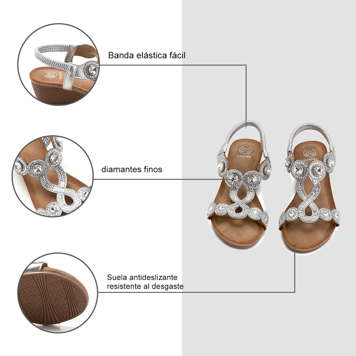 Sandalias Mujer Adelina Plateado Weide
