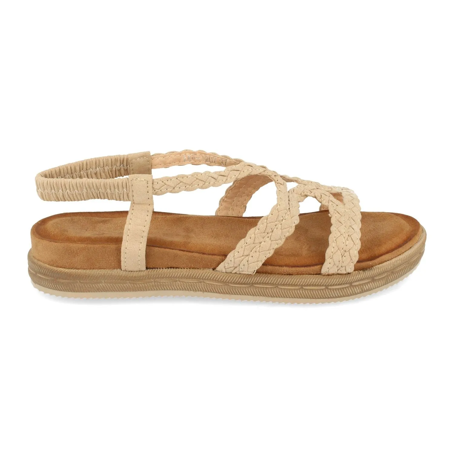 Sandalias planas pala cruzada y elastico mijer color beige