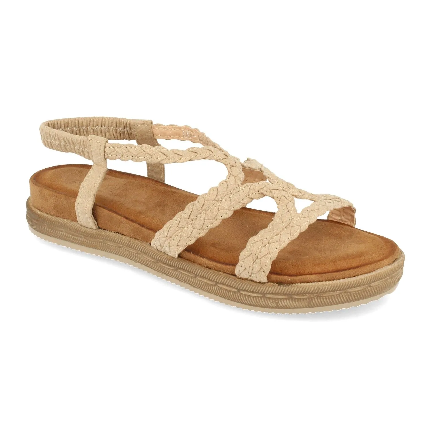 Sandalias planas pala cruzada y elastico mijer color beige