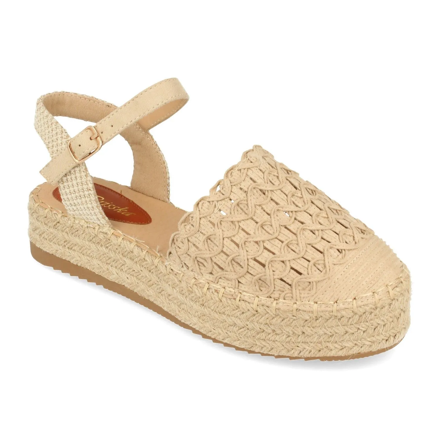 Sandalias plataforma yute con pala en rafia mujer color beige
