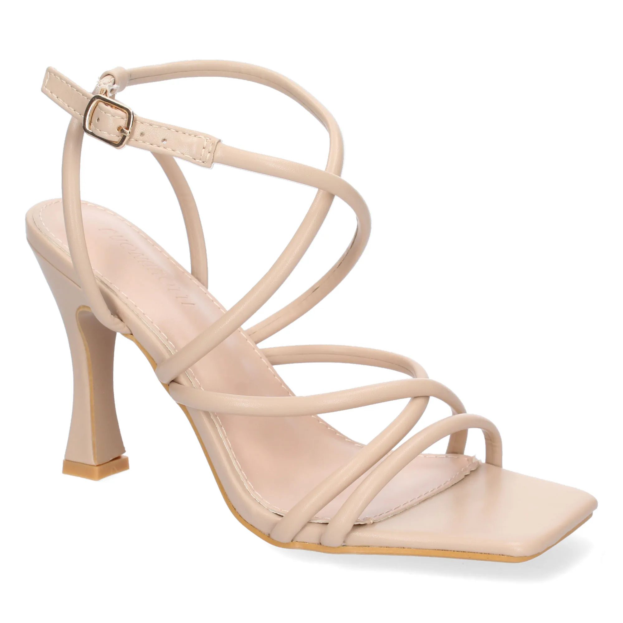 SANDALIAS TACóN BEIGE CóMODO FIESTA TIRAS CRUZADAS MUJER BL2194
