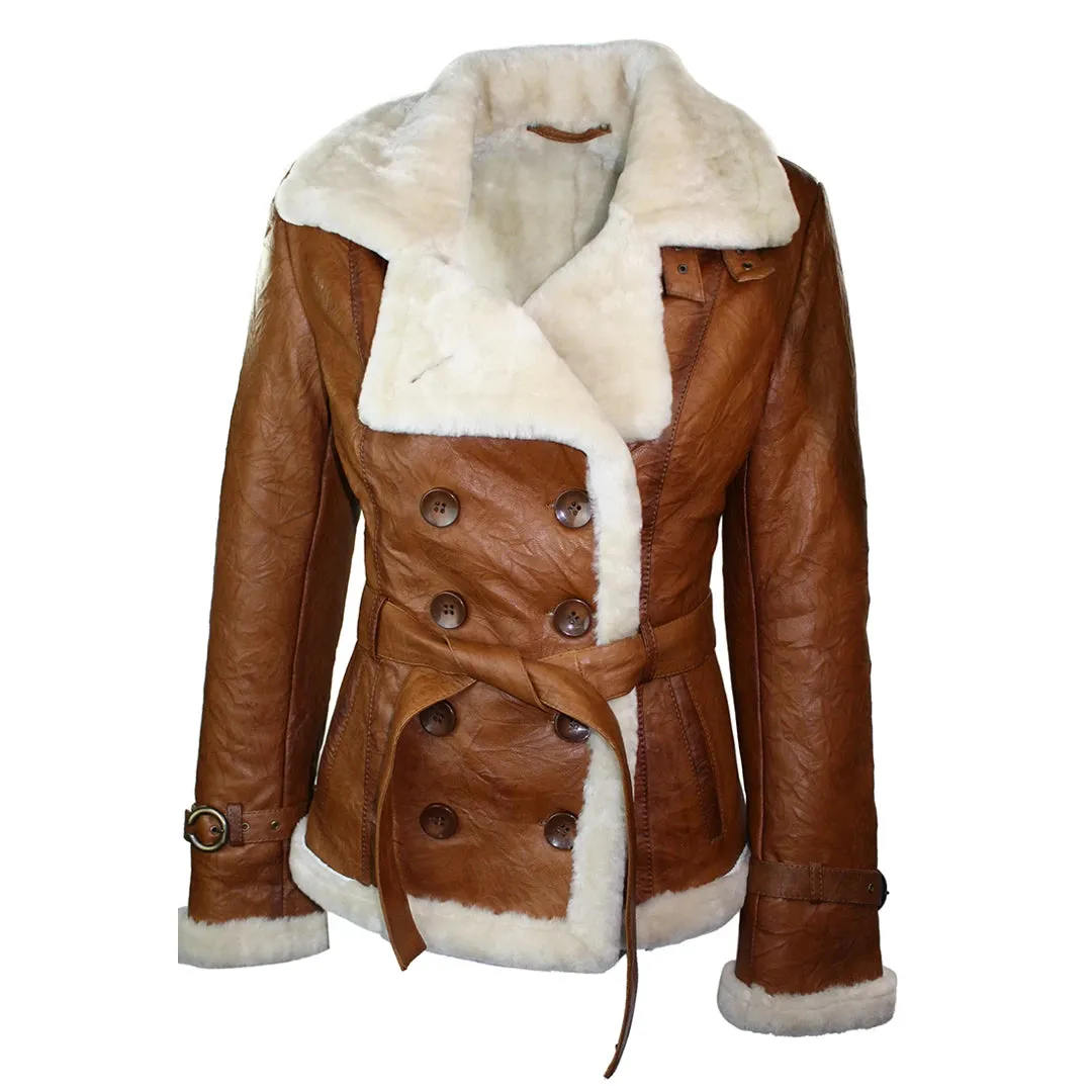 Señoras 100% cuero de oveja negra Toscana Chaqueta Abrigo Chaqueta militar Estilo Cinturón Negro