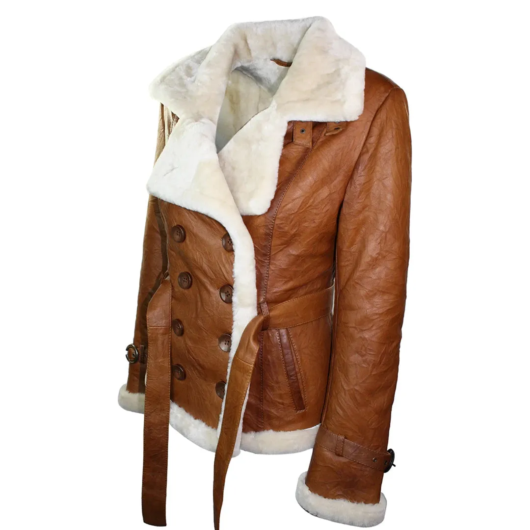 Señoras 100% cuero de oveja negra Toscana Chaqueta Abrigo Chaqueta militar Estilo Cinturón Negro