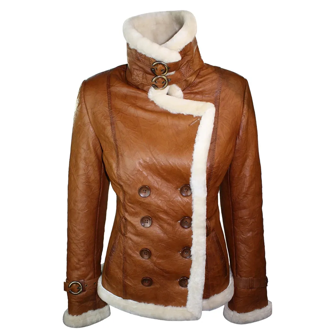 Señoras 100% cuero de oveja negra Toscana Chaqueta Abrigo Chaqueta militar Estilo Cinturón Negro