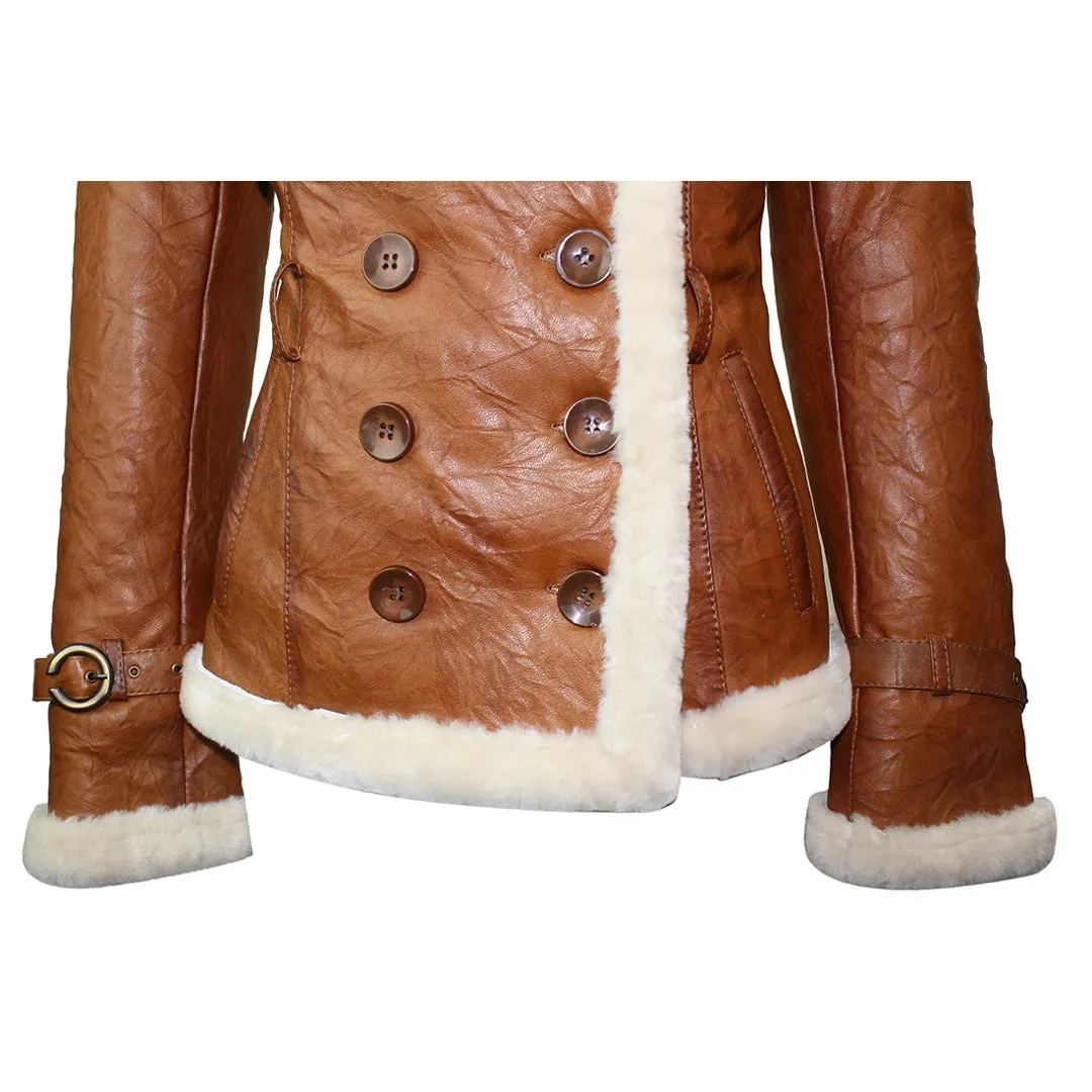 Señoras 100% cuero de oveja negra Toscana Chaqueta Abrigo Chaqueta militar Estilo Cinturón Negro
