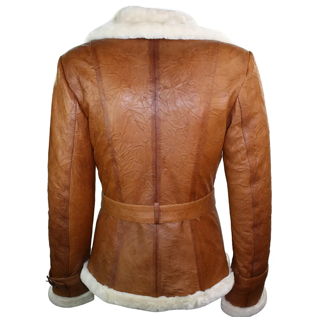Señoras 100% cuero de oveja negra Toscana Chaqueta Abrigo Chaqueta militar Estilo Cinturón Negro