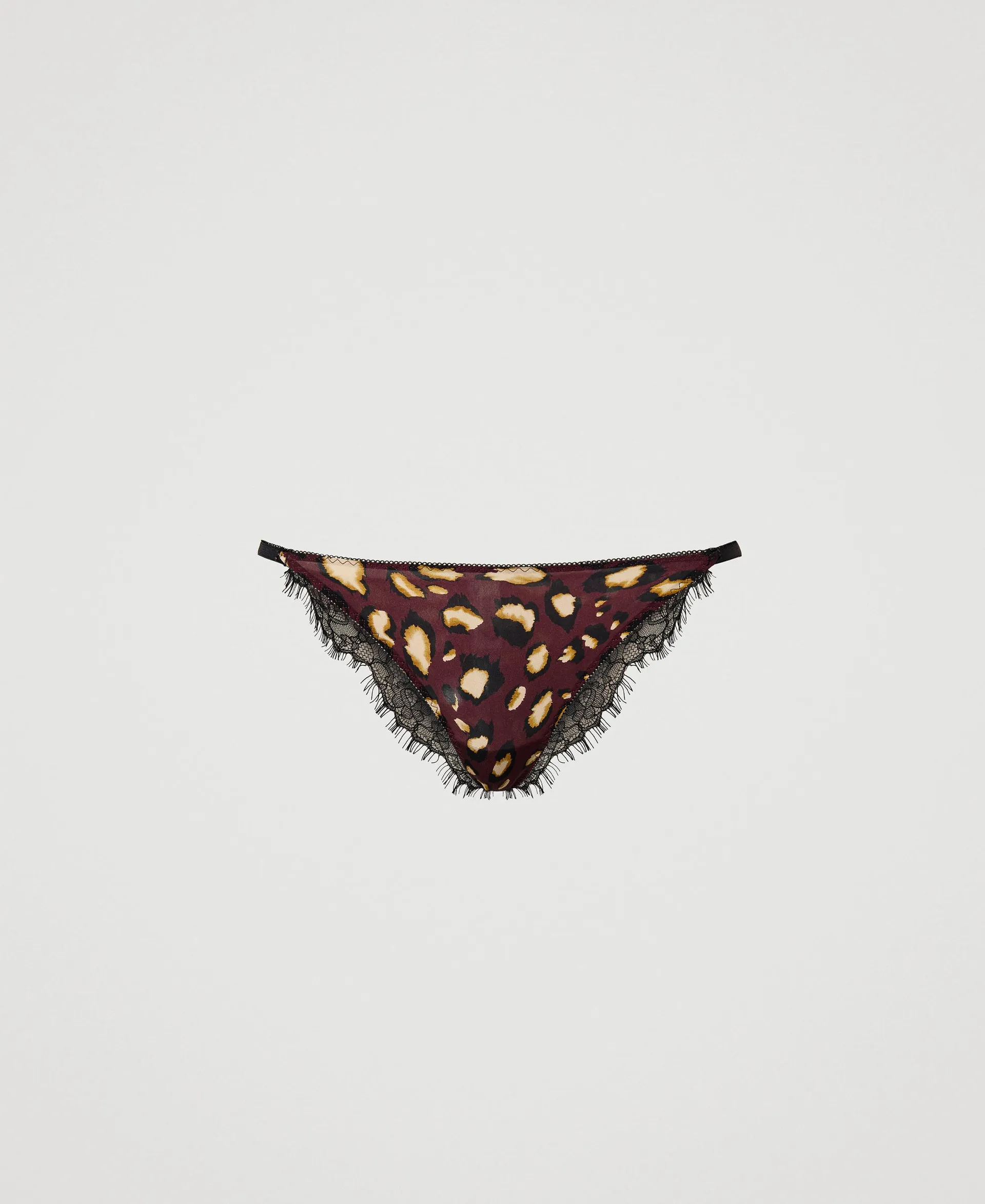 Slip brésilien en satin animalier avec dentelle