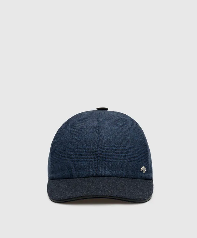 Stefano Ricci Blue checked wool and cashmere cap