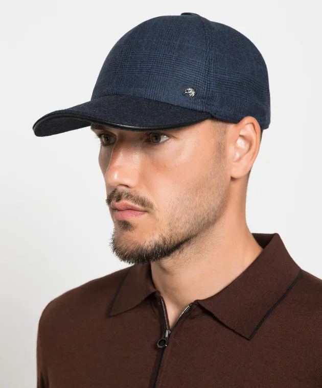 Stefano Ricci Blue checked wool and cashmere cap