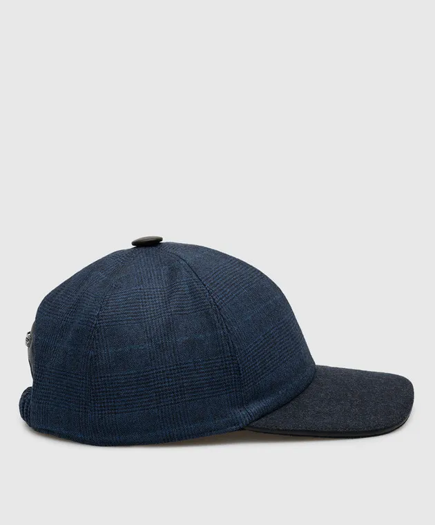 Stefano Ricci Blue checked wool and cashmere cap
