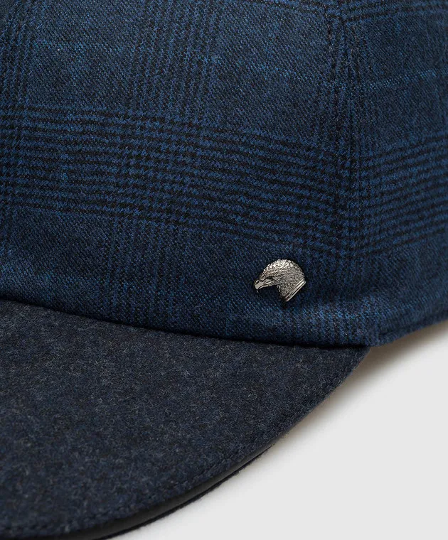 Stefano Ricci Blue checked wool and cashmere cap